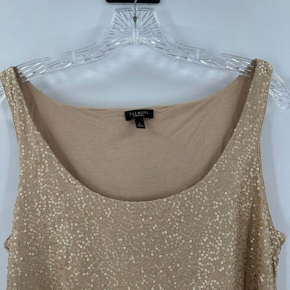 Talbots Tan Scoop Neck Sleeveless Pullover Sequin Tank Top Women's Size Large - Picture 3 of 9